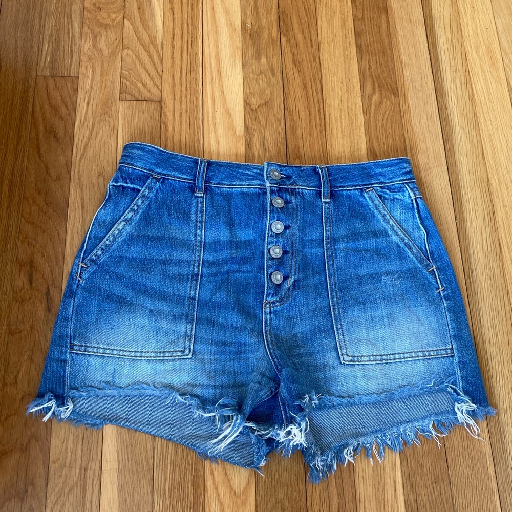 Free People Blue Jean Shorts High-Waisted Distressed